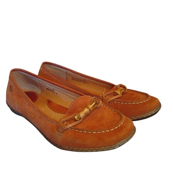 Born Women 7 Tan Leather SlipOn Loafers Moccasins Flats w/Bamboo Detail - Picture 2 of 5